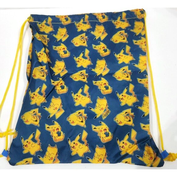 POKEMON PIKACHU Backpack drawstring cinch top bag lightweight blue yellow nylon - Picture 4 of 8